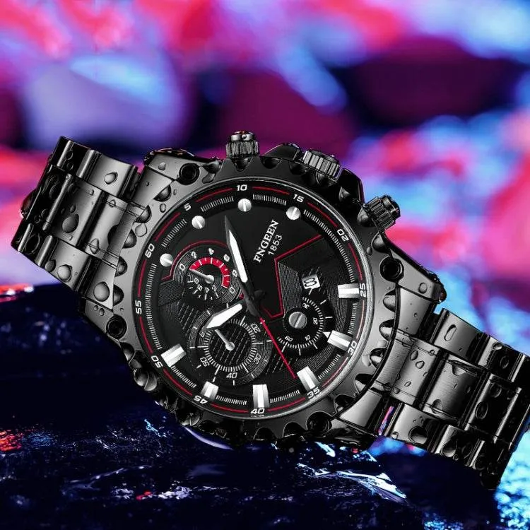 FNGEEN 5055 Men's Stylish Waterproof Quartz Watch with Stainless Steel Band