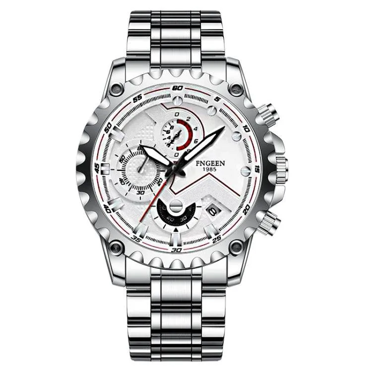 FNGEEN 5055 Men's Stylish Waterproof Quartz Watch with Stainless Steel Band