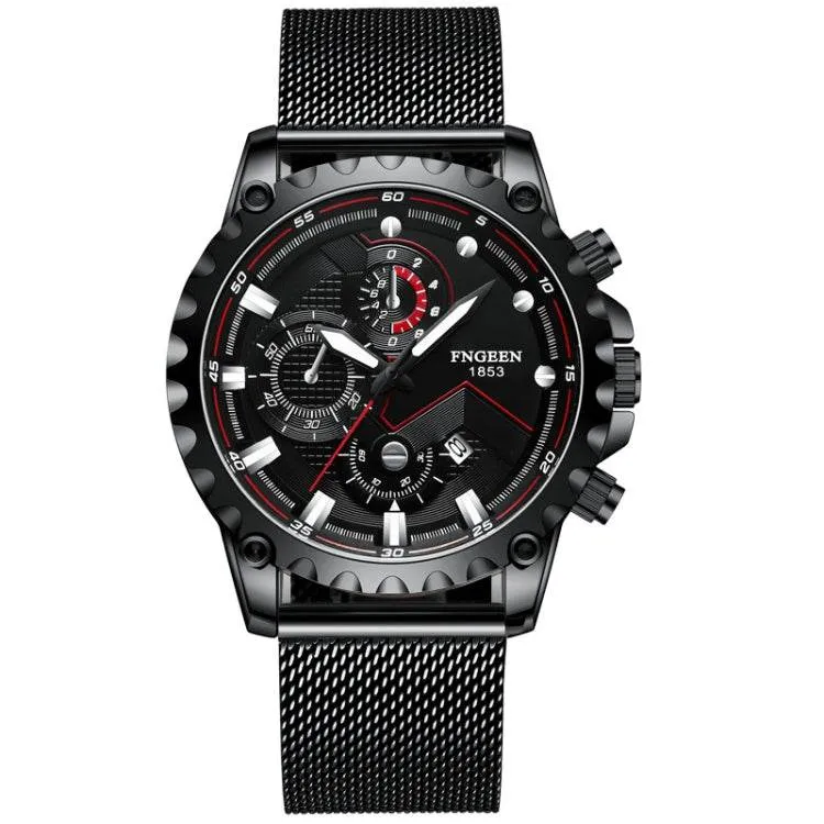 FNGEEN 5055 Men's Stylish Waterproof Quartz Watch with Stainless Steel Band