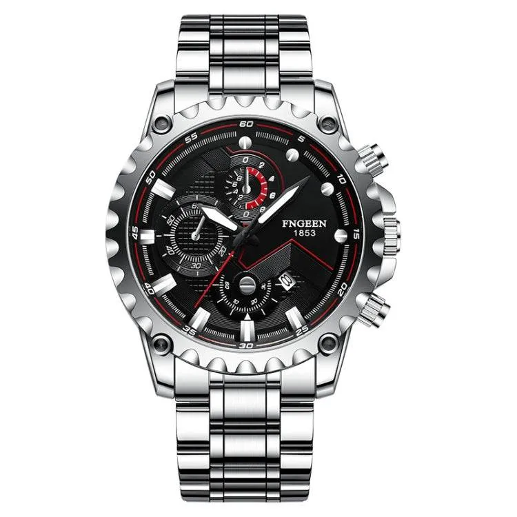 FNGEEN 5055 Men's Stylish Waterproof Quartz Watch with Stainless Steel Band