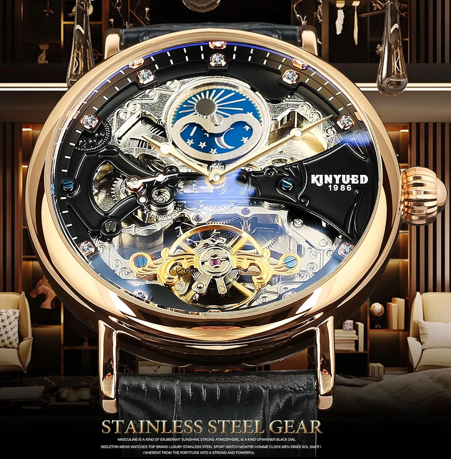 FORSINING Automatic Mechanical Watch, Self Winding Skeleton Watch for Mens, Mechanical Tourbillon Steampunk Fashion Men Watch Date Day Dress Watch Gift for Men