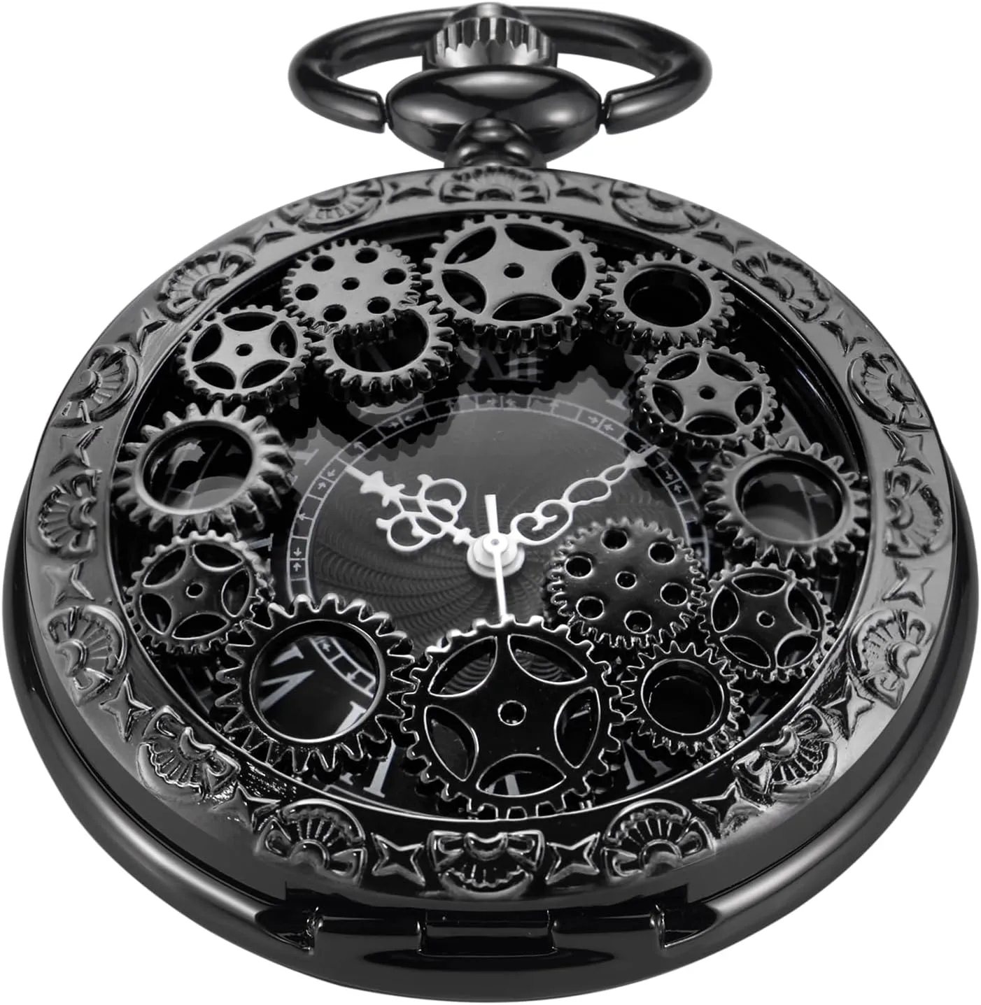 Gear Hollow Pattern Pocket Watch White Roman Numeral Scale Quartz Pocket Watches for Men with Chain