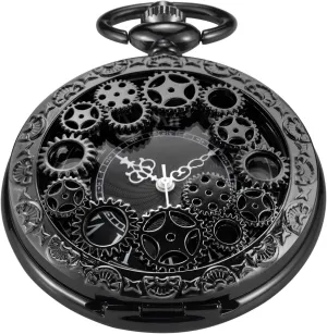 Gear Hollow Pattern Pocket Watch White Roman Numeral Scale Quartz Pocket Watches for Men with Chain