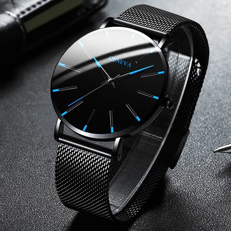 Geneva Leather or Stainless Steel Mesh Belt Quartz Watch 21 Style Choice