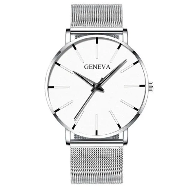 Geneva Leather or Stainless Steel Mesh Belt Quartz Watch 21 Style Choice