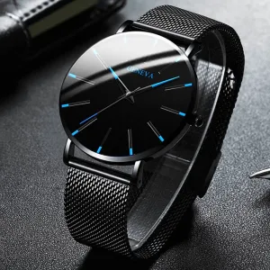 Geneva Leather or Stainless Steel Mesh Belt Quartz Watch 21 Style Choice