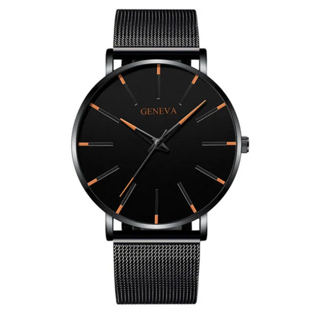 Geneva Leather or Stainless Steel Mesh Belt Quartz Watch 21 Style Choice