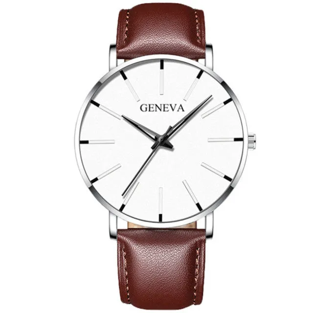 Geneva Leather or Stainless Steel Mesh Belt Quartz Watch 21 Style Choice