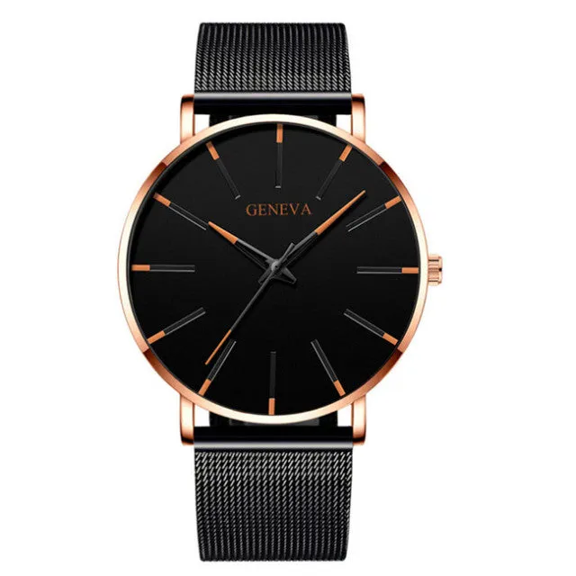 Geneva Leather or Stainless Steel Mesh Belt Quartz Watch 21 Style Choice