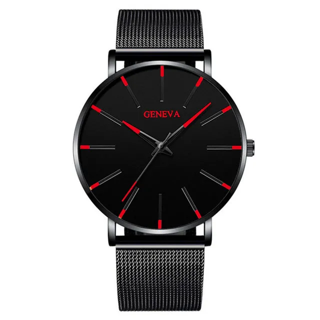 Geneva Leather or Stainless Steel Mesh Belt Quartz Watch 21 Style Choice