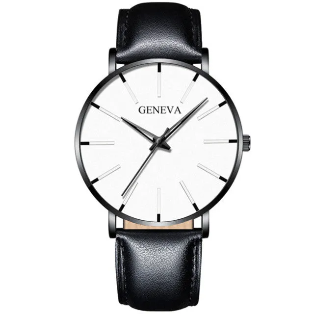 Geneva Leather or Stainless Steel Mesh Belt Quartz Watch 21 Style Choice