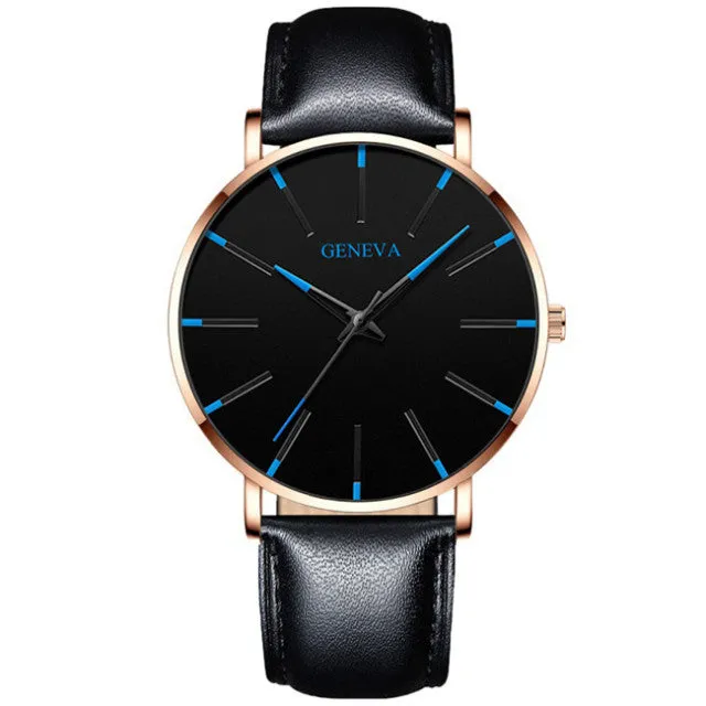 Geneva Leather or Stainless Steel Mesh Belt Quartz Watch 21 Style Choice