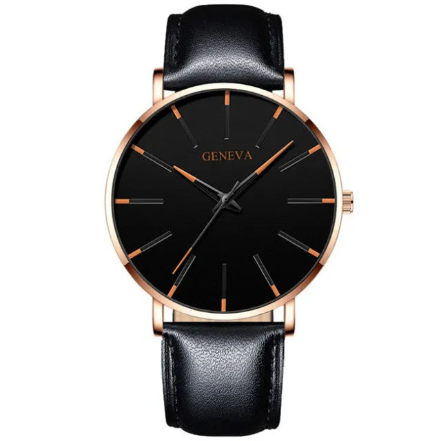 Geneva Leather or Stainless Steel Mesh Belt Quartz Watch 21 Style Choice