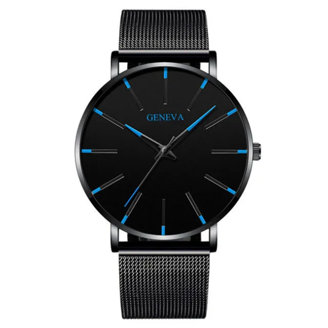 Geneva Leather or Stainless Steel Mesh Belt Quartz Watch 21 Style Choice