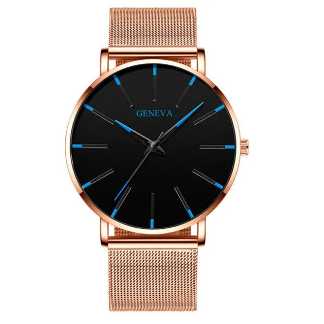 Geneva Leather or Stainless Steel Mesh Belt Quartz Watch 21 Style Choice
