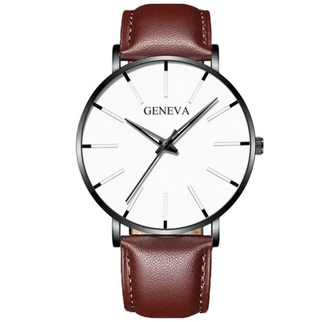 Geneva Leather or Stainless Steel Mesh Belt Quartz Watch 21 Style Choice