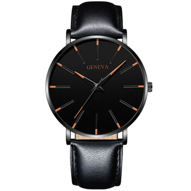 Geneva Leather or Stainless Steel Mesh Belt Quartz Watch 21 Style Choice