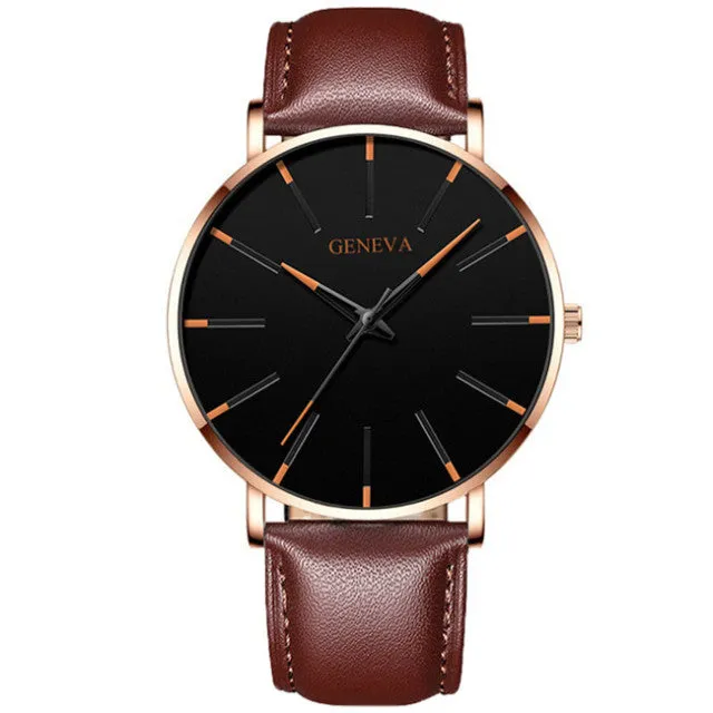 Geneva Leather or Stainless Steel Mesh Belt Quartz Watch 21 Style Choice