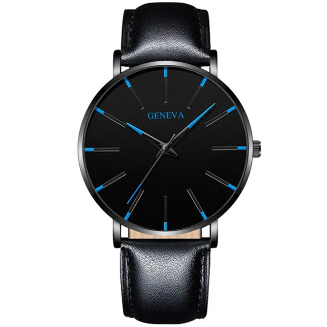 Geneva Leather or Stainless Steel Mesh Belt Quartz Watch 21 Style Choice