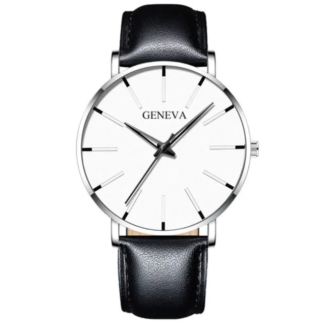 Geneva Leather or Stainless Steel Mesh Belt Quartz Watch 21 Style Choice