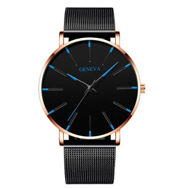 Geneva Leather or Stainless Steel Mesh Belt Quartz Watch 21 Style Choice