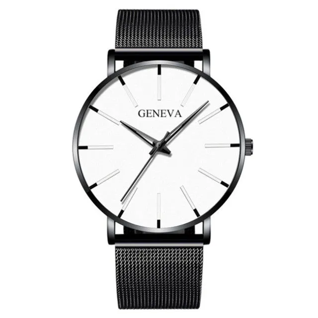 Geneva Leather or Stainless Steel Mesh Belt Quartz Watch 21 Style Choice