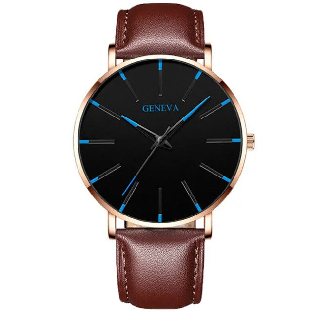 Geneva Leather or Stainless Steel Mesh Belt Quartz Watch 21 Style Choice
