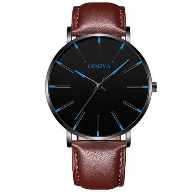 Geneva Leather or Stainless Steel Mesh Belt Quartz Watch 21 Style Choice