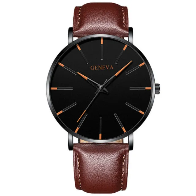 Geneva Leather or Stainless Steel Mesh Belt Quartz Watch 21 Style Choice