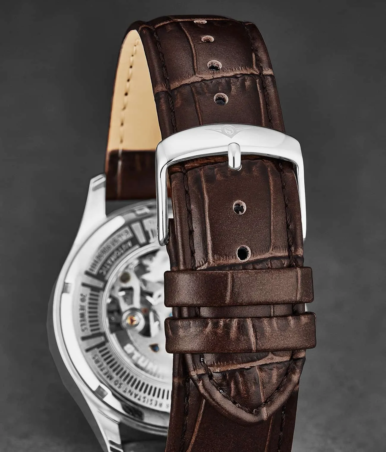 Genuine Calfskin Brown Leather Alligator Embossed 22mm Strap