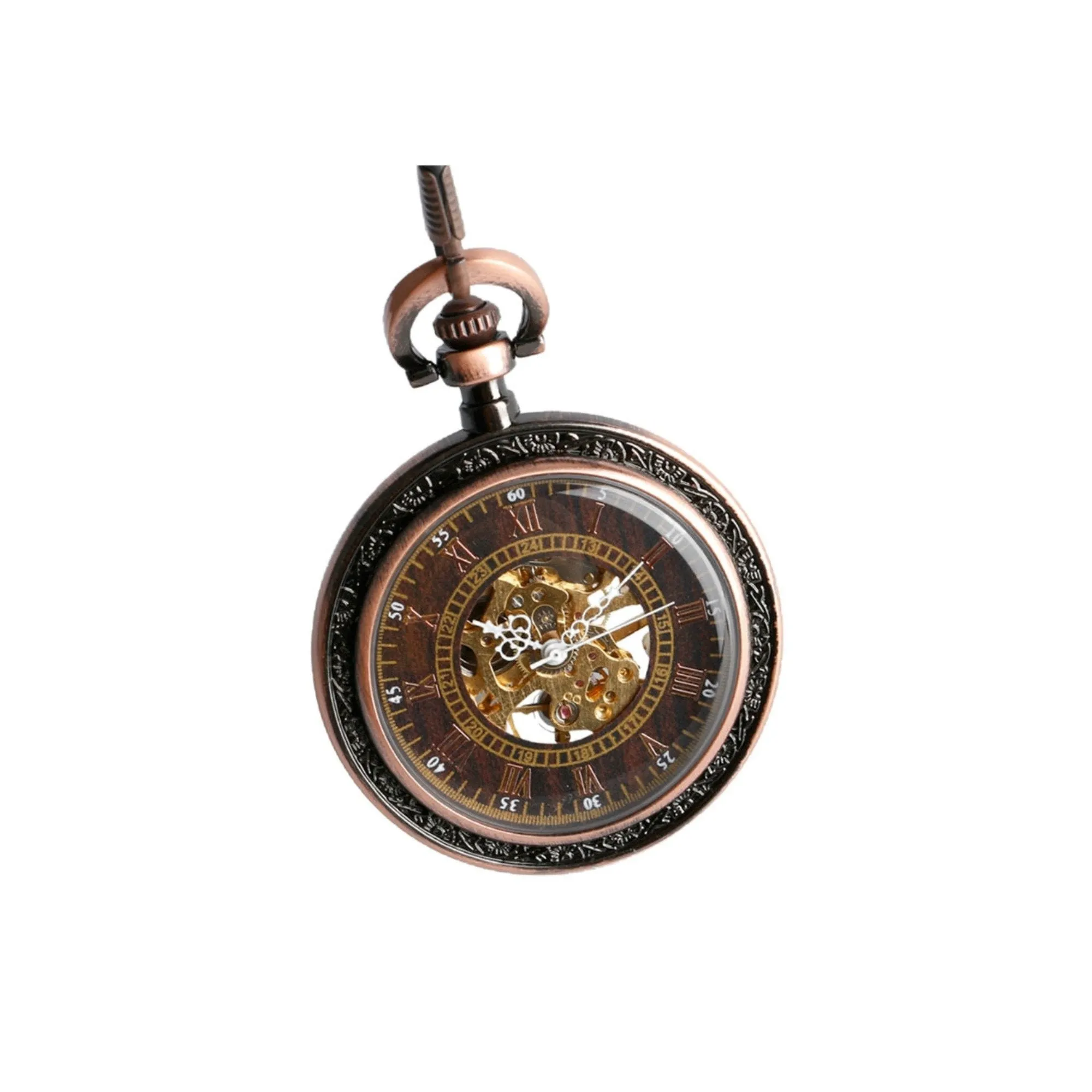 Glass Face Copper Mechanical Hand Wind Pocket Watch