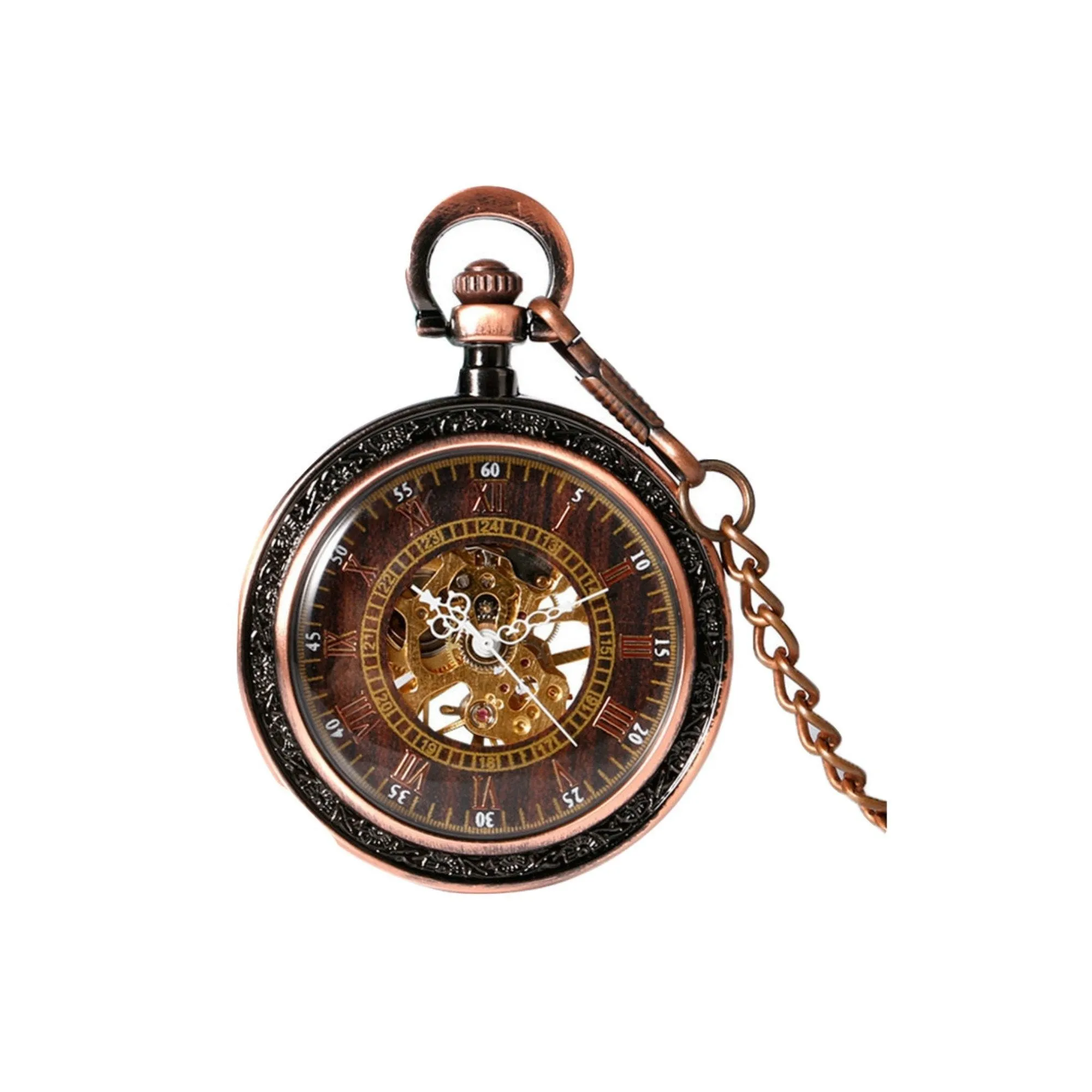 Glass Face Copper Mechanical Hand Wind Pocket Watch