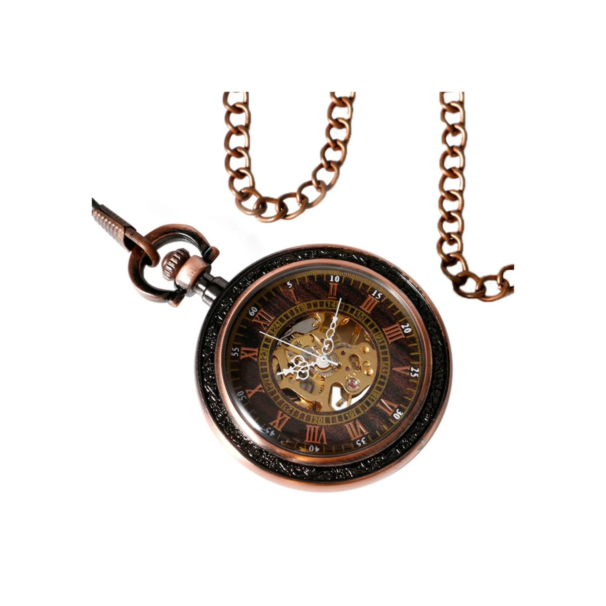 Glass Face Copper Mechanical Hand Wind Pocket Watch
