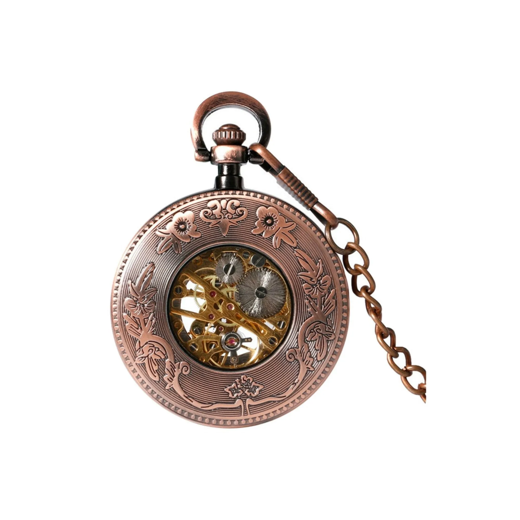 Glass Face Copper Mechanical Hand Wind Pocket Watch