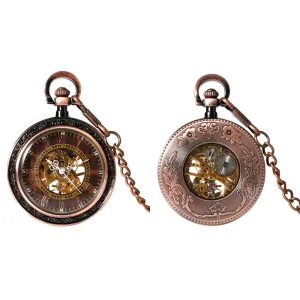 Glass Face Copper Mechanical Hand Wind Pocket Watch