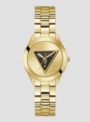 Gold Tri Plaque Black Link Watch