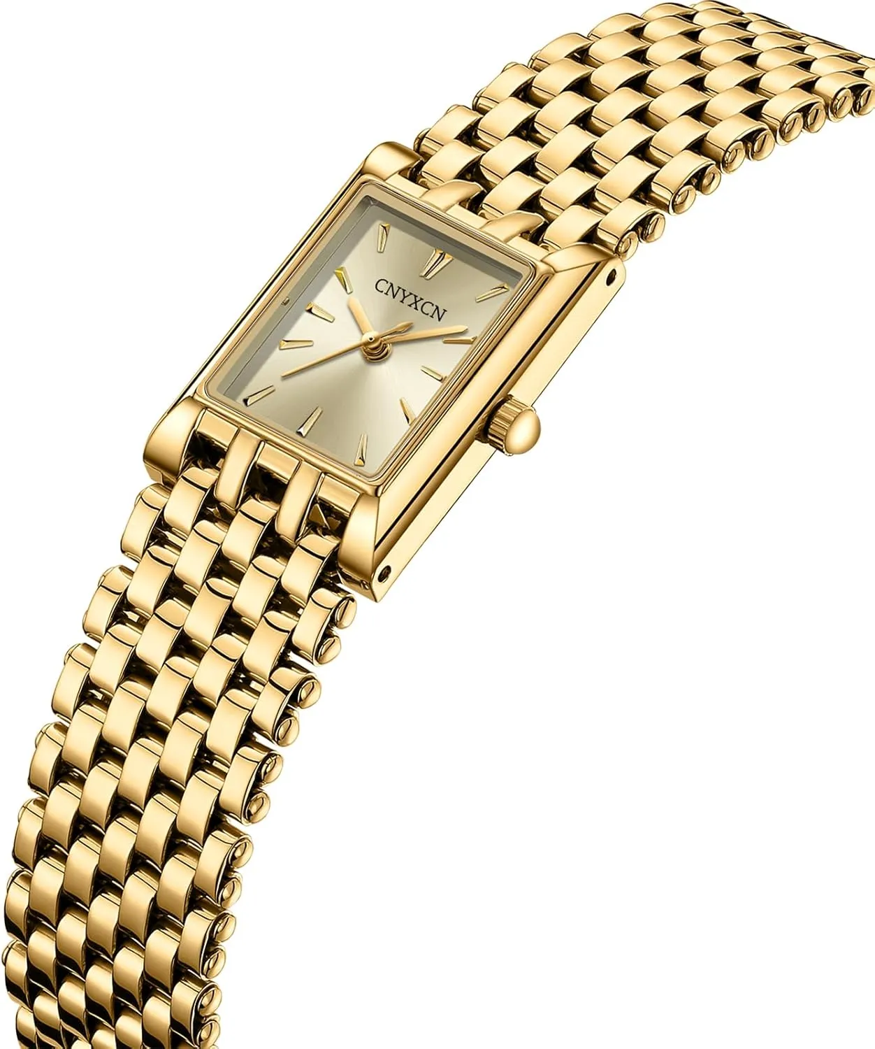 Gold Watches for Women Luxury Fashion Square Ladies Quartz Wrist Watch with Stainless Steel Band,Bracelet Adjustment Tool Included