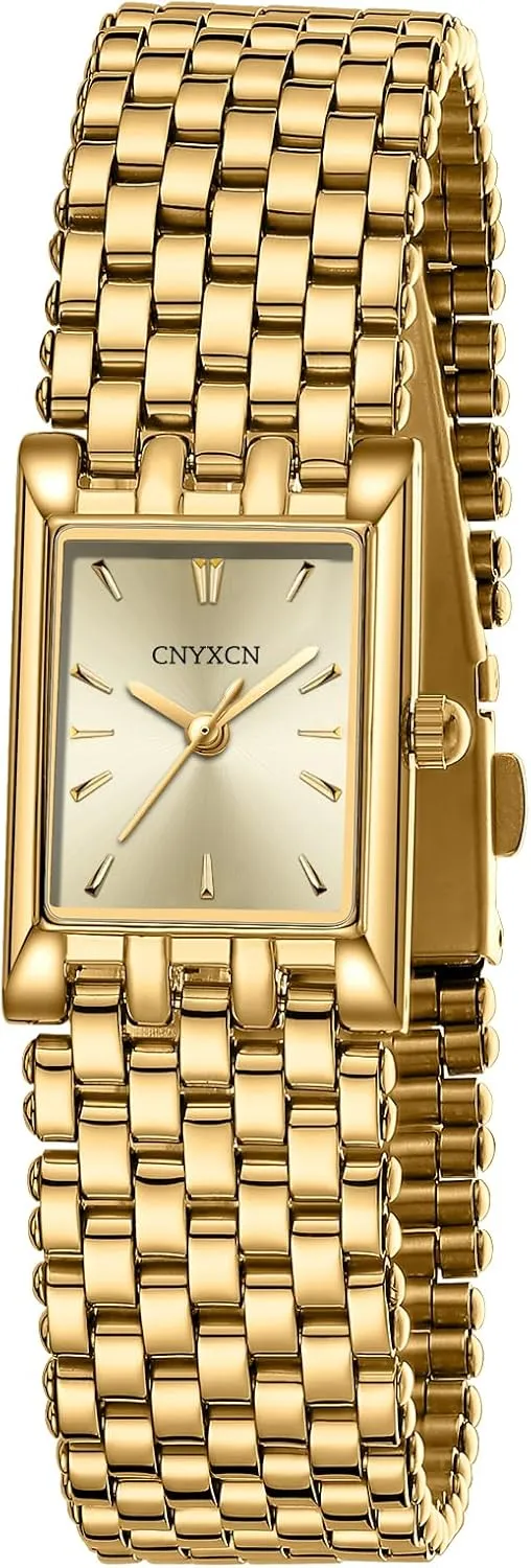 Gold Watches for Women Luxury Fashion Square Ladies Quartz Wrist Watch with Stainless Steel Band,Bracelet Adjustment Tool Included