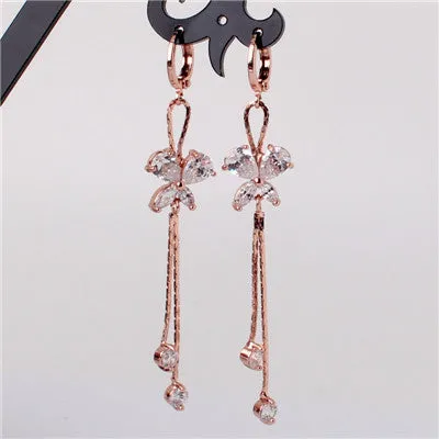 GULICX Fashion Long Tassel Earing for Women Gold-color Earring Crystal Cubic Zircon Dangle Earrings Wedding Jewlery E122