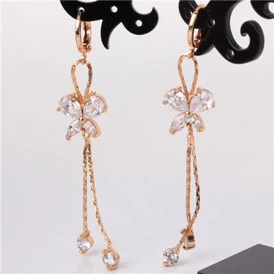 GULICX Fashion Long Tassel Earing for Women Gold-color Earring Crystal Cubic Zircon Dangle Earrings Wedding Jewlery E122
