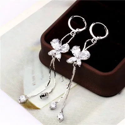 GULICX Fashion Long Tassel Earing for Women Gold-color Earring Crystal Cubic Zircon Dangle Earrings Wedding Jewlery E122