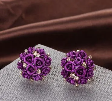 Gulicx Romantic 2.2CM Big Rose Flower Stud Earrings Fashion Brand Crystal Earrings For Women Couple Jewelry Gift