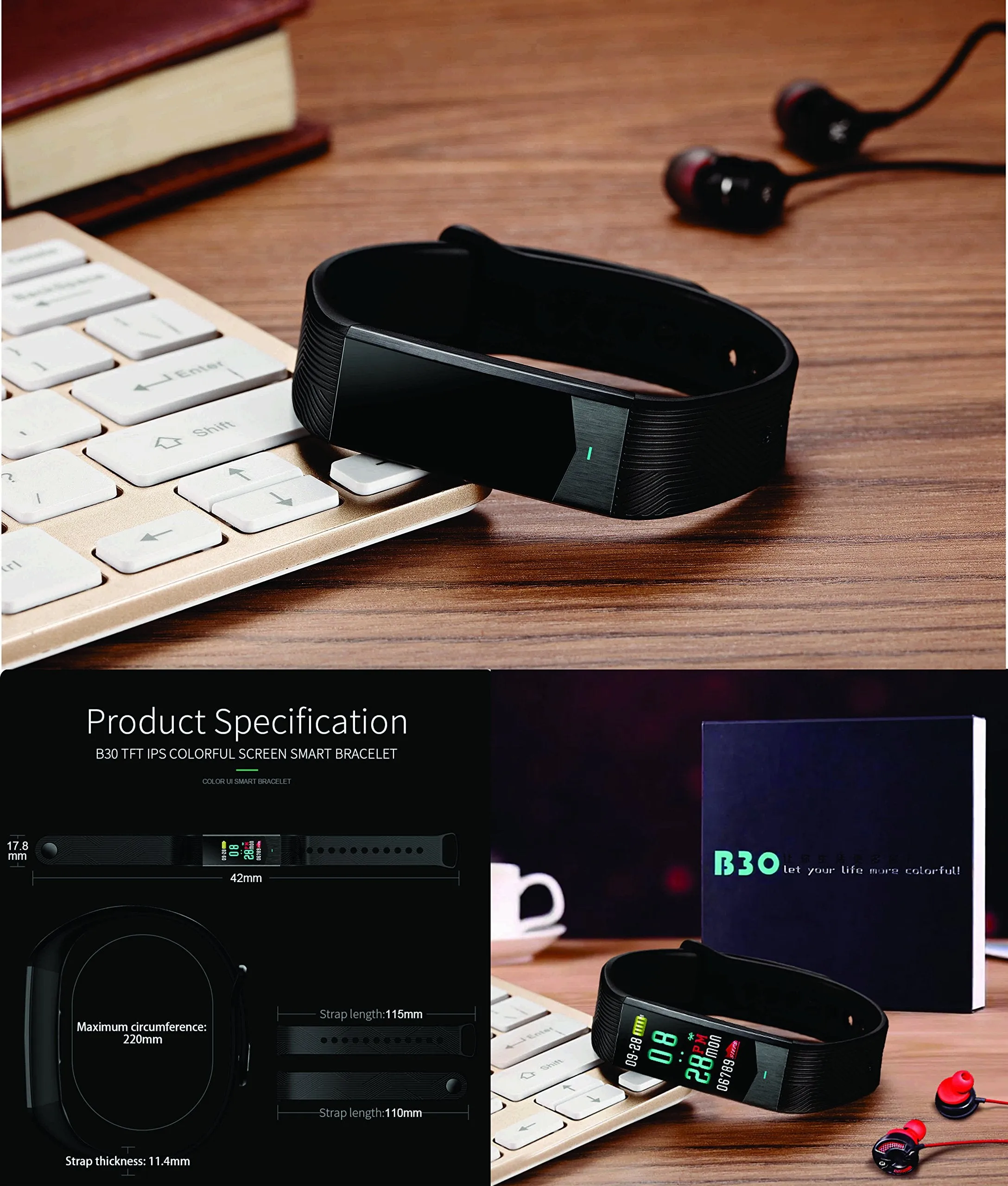 Hangoverr Power Beat Plus Water Resistant Smart Fitness Activity Tracker with Heart Rate and Multi Functions with App Notification (Red and Black)