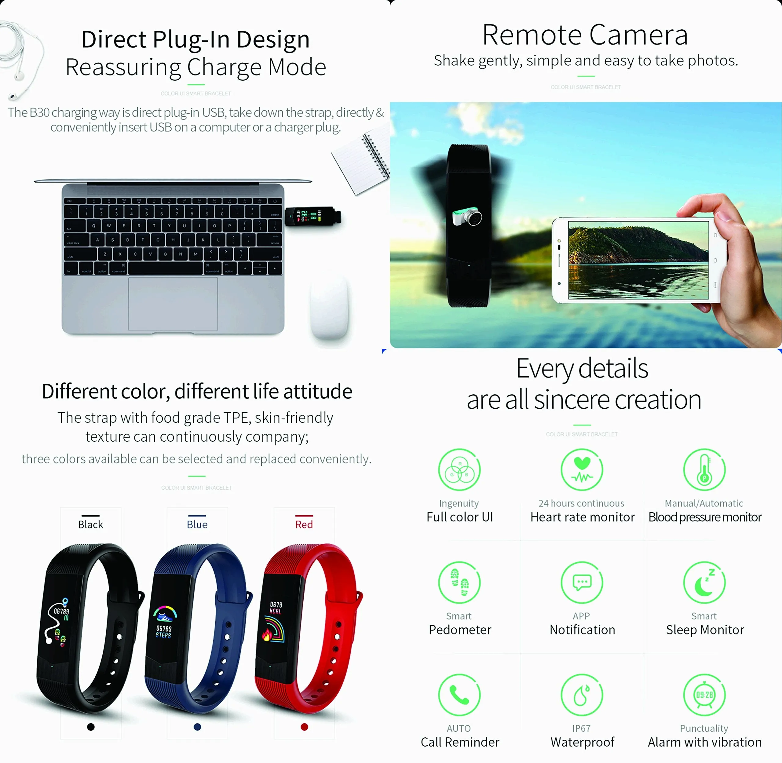Hangoverr Power Beat Plus Water Resistant Smart Fitness Activity Tracker with Heart Rate and Multi Functions with App Notification (Red and Black)