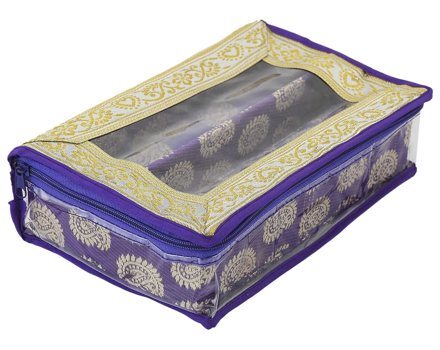 Heart Home Dot Design Laminated 2 Rod Box, Organizer For Bangle, Watches, Bracelets, Jewellery With Tranasparent Top - Pack of 2 (Purple)-47HH0248