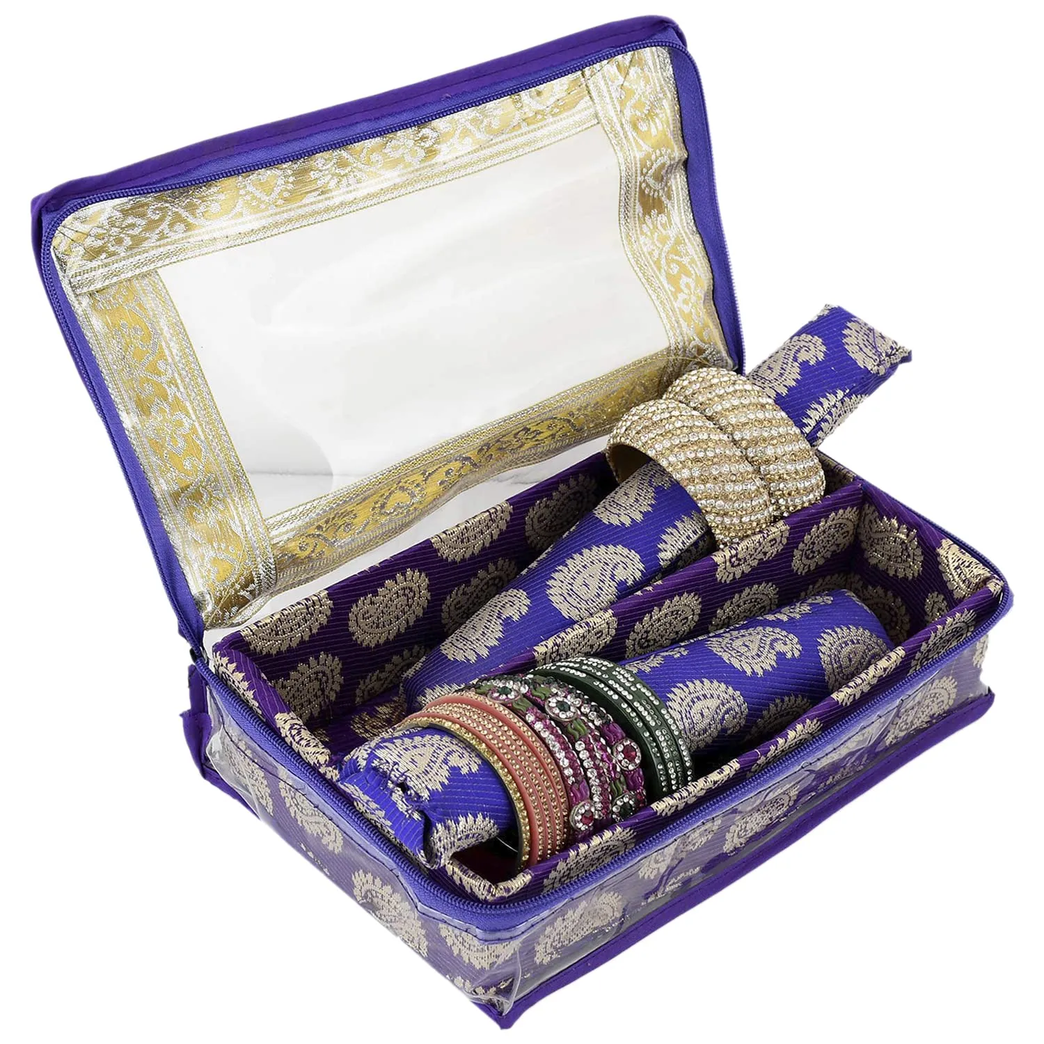 Heart Home Dot Design Laminated 2 Rod Box, Organizer For Bangle, Watches, Bracelets, Jewellery With Tranasparent Top - Pack of 2 (Purple)-47HH0248