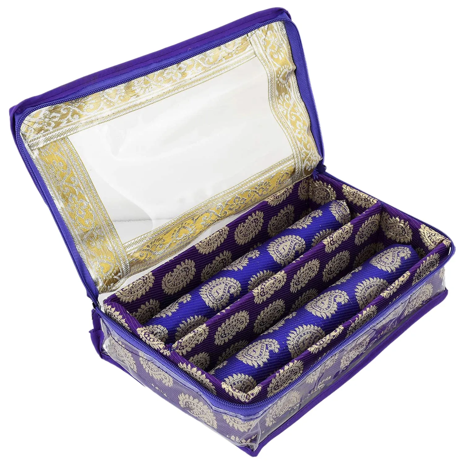 Heart Home Dot Design Laminated 2 Rod Box, Organizer For Bangle, Watches, Bracelets, Jewellery With Tranasparent Top - Pack of 2 (Purple)-47HH0248