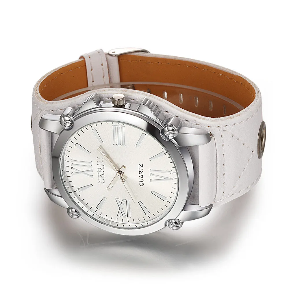 High Quality CRRJU Brand Leather Watch Women Ladies Fashion Dress Quartz Wristwatches Roman Numerals Watches Christmas gift