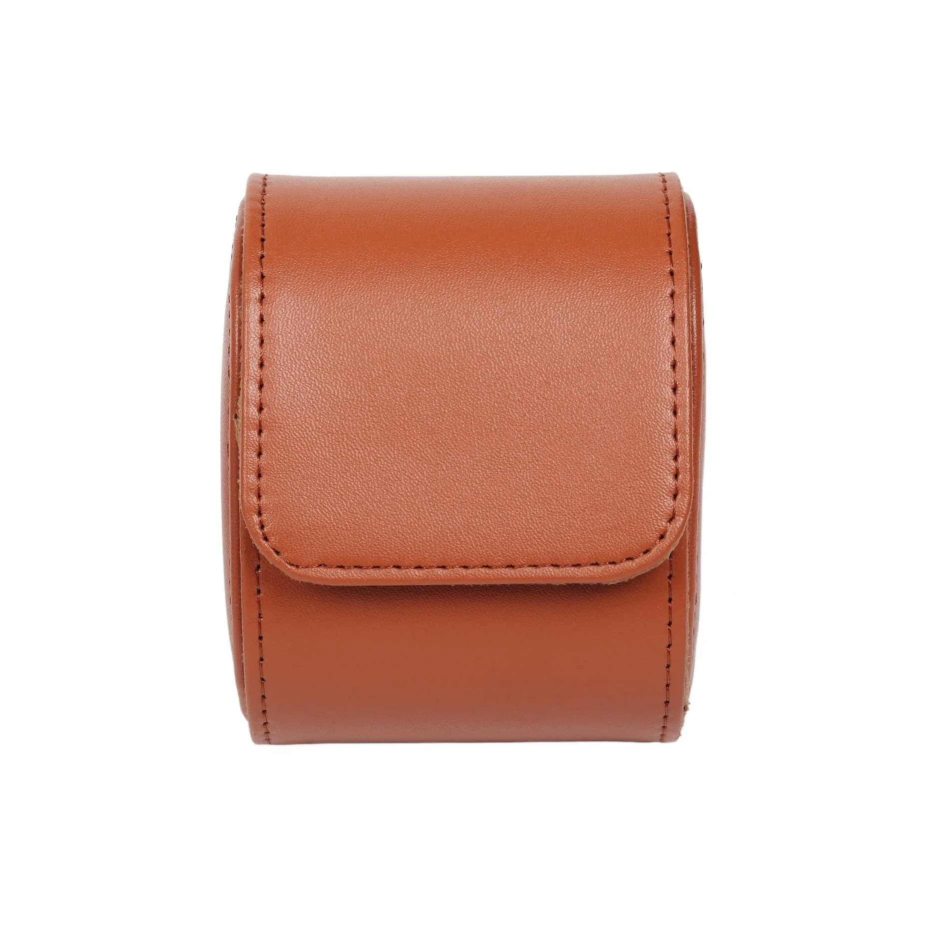 HQ Single Watch Genuine Leather Travel Case/Roll - Brown