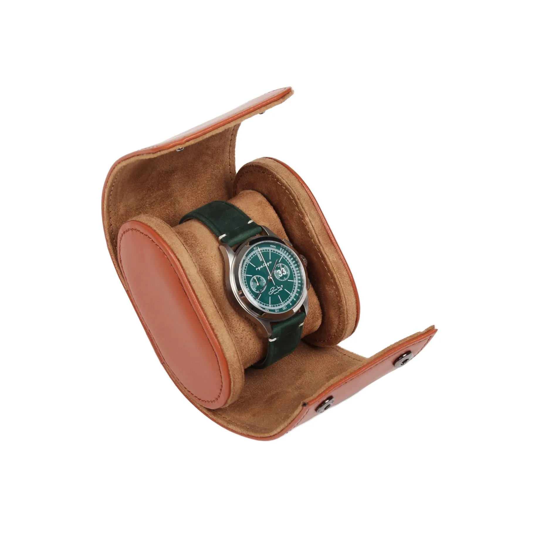 HQ Single Watch Genuine Leather Travel Case/Roll - Brown